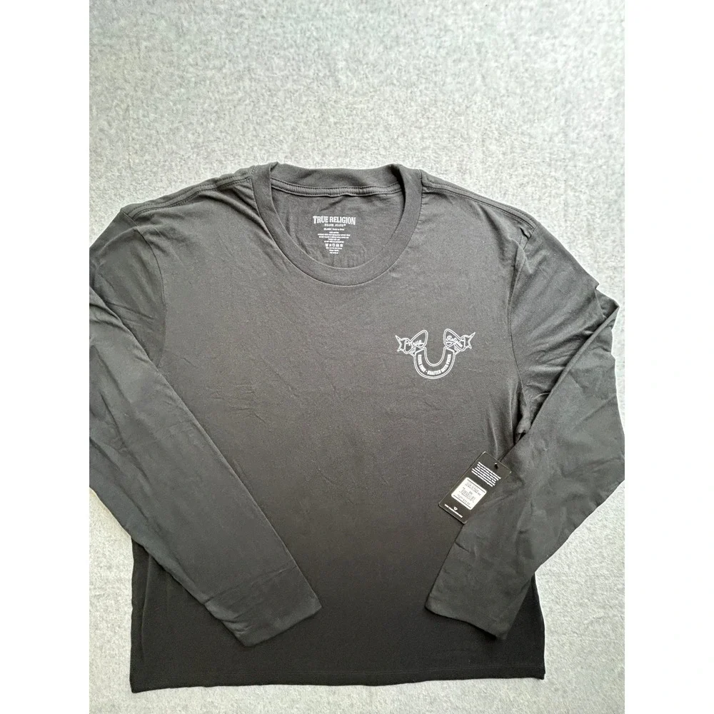 True Religion Mens LS Multi Logo Tee Jet Black Long Sleeve T-Shirt NWT XXL